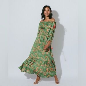 NWOT CLEOBELLA DANIELLA OFF THE SHOULDER MIDI DRESS TROPICAL ABSTRACT SIZE SMALL